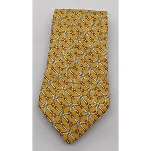 Brooks Brothers Silk Designer Necktie. Makers Yellow & White Men's Tie. EUC